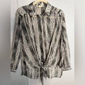 Entro Gray and Tan Tie-Front Blouse